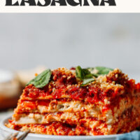 Plate with a slice of our easy gluten-free and dairy-free lasagna recipe