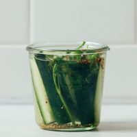 Jar of cucumber spears made into Refrigerator Pickles