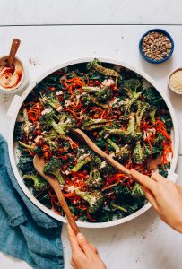 Cheesy Roasted Broccoli Chickpea Kale Salad - Minimalist Baker Recipes