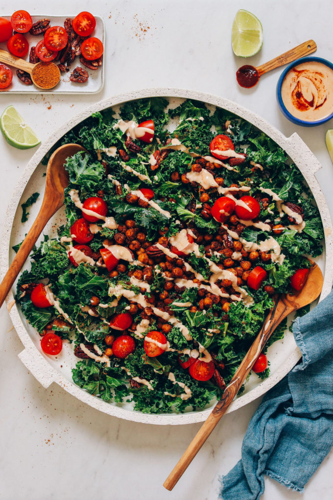 Chickpea Chopped Kale Salad with Adobo Dressing