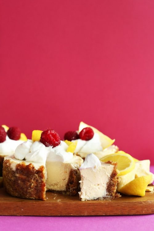 Lemon White Chocolate Cheesecake with Walnut-Date Crust for a gluten-free vegan dessert