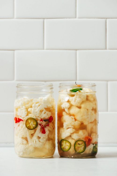 Two jars of our Escabeche Quick Pickled Cauliflower recipe