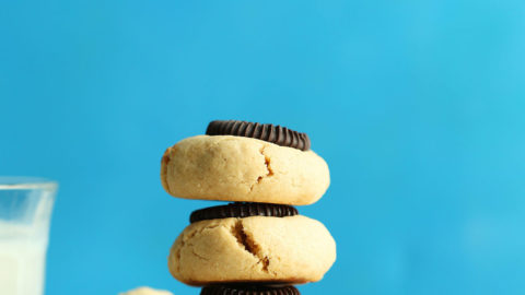 Stack of our gluten-free vegan Peanut Butter Cup Cookies