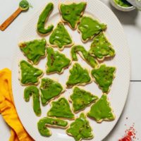 Platter of Grain-Free Sugar Cookies topped with Matcha Buttercream Frosting