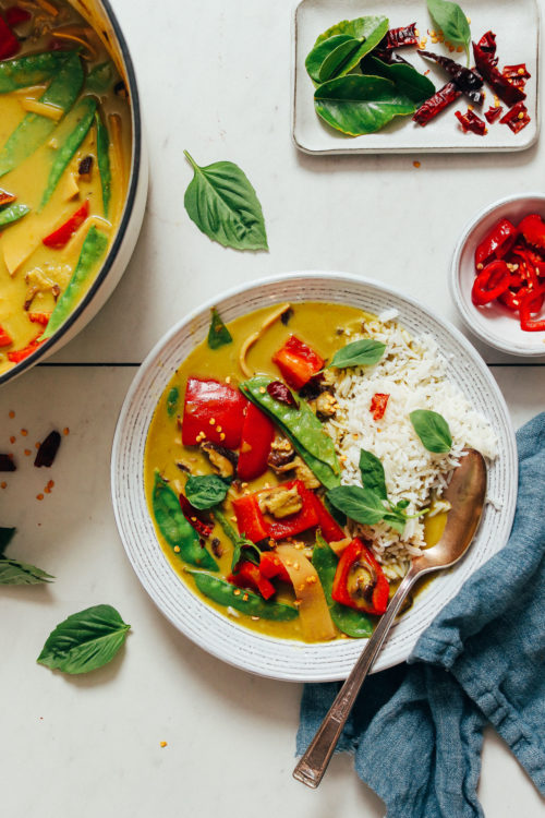 Bowl of vegan Vegetable Green Curry