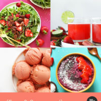 Salad, smoothie bowl, sorbet, and margaritas made with berries
