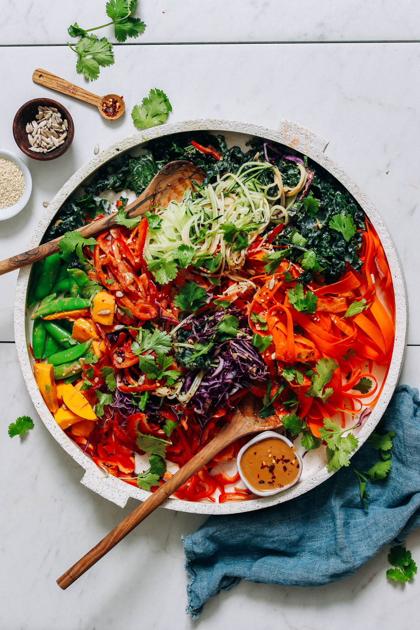Raw Rainbow Veggie Noodle Salad with Peanut Dressing