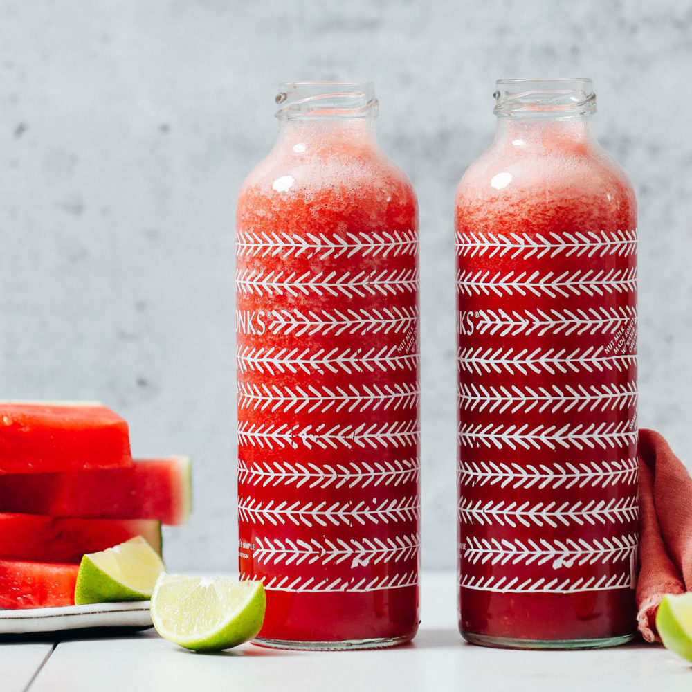 Two bottles of homemade Watermelon Juice