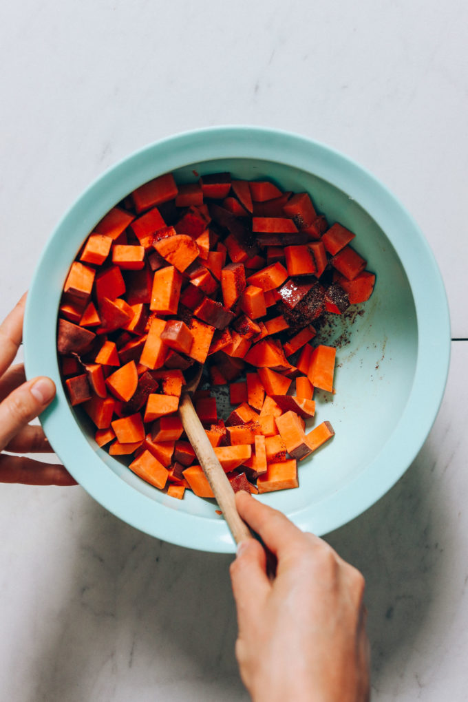 BBQ Roasted Sweet Potato Croutons - Minimalist Baker Recipes