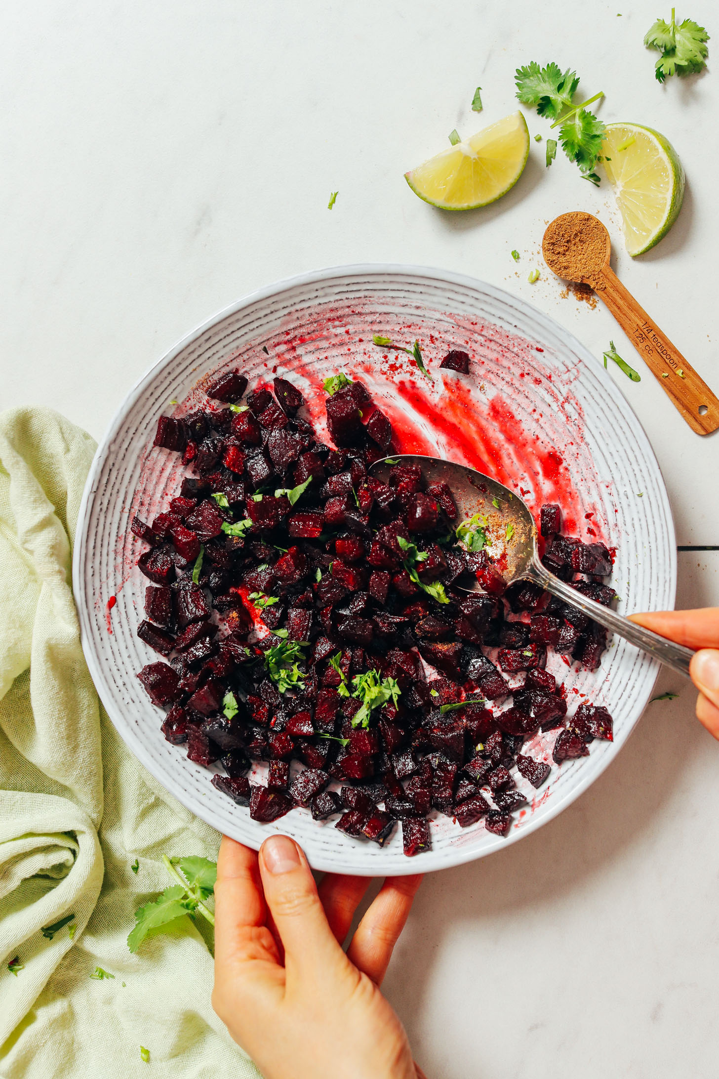 Bowl of Roasted Beet Relish with cilantro