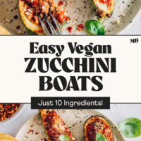 Plates of vegan zucchini boats made with just 10 ingredients