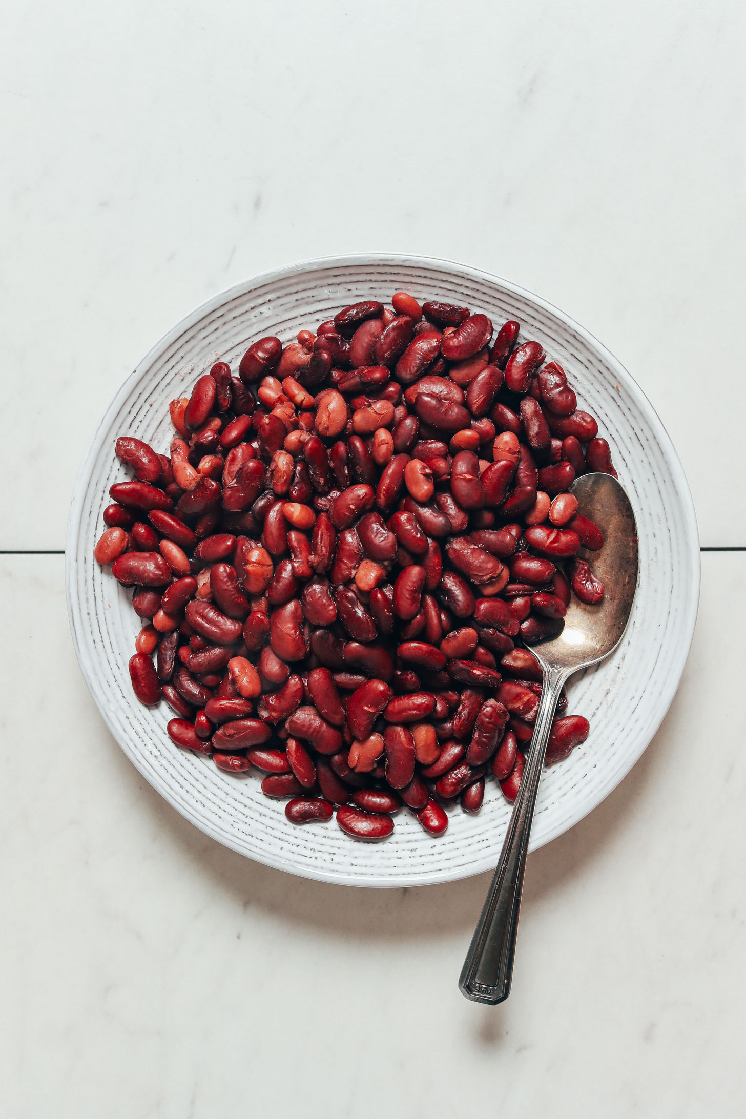 Spoon resting in a bowl of Instant Pot kidney beans