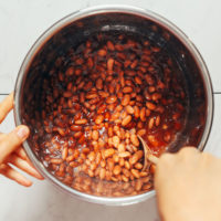 Stirring a pot of pinto beans made in the Instant Pot