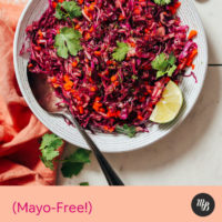 Bowl of cabbage slaw made with lime and cilantro