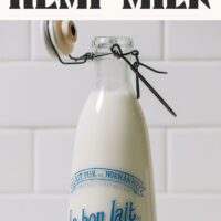 Glass jar filled with our creamy, 3-ingredient coconut hemp milk