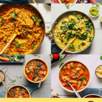 Assortment of recipe photos of comforting 1-pot meals