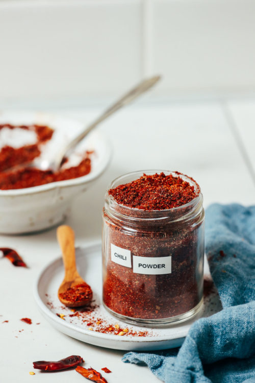 Jar of homemade chili powder