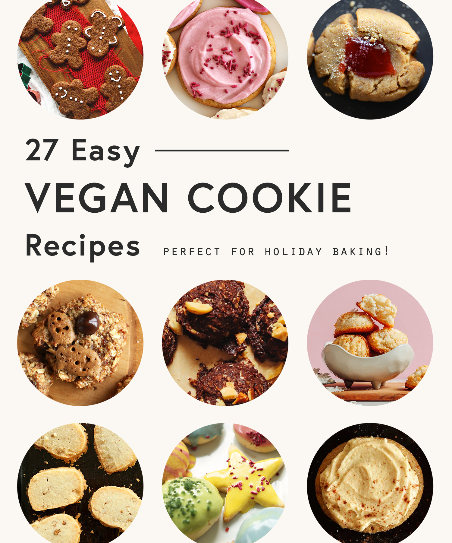 Photos of an assortment of easy vegan cookie recipes