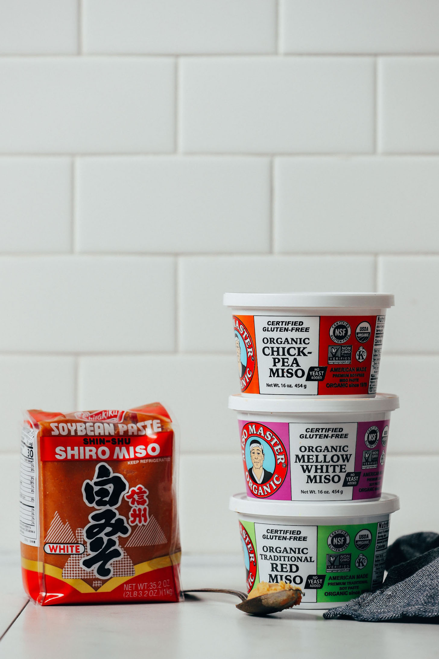 Assortment of types of miso for comparing their flavor