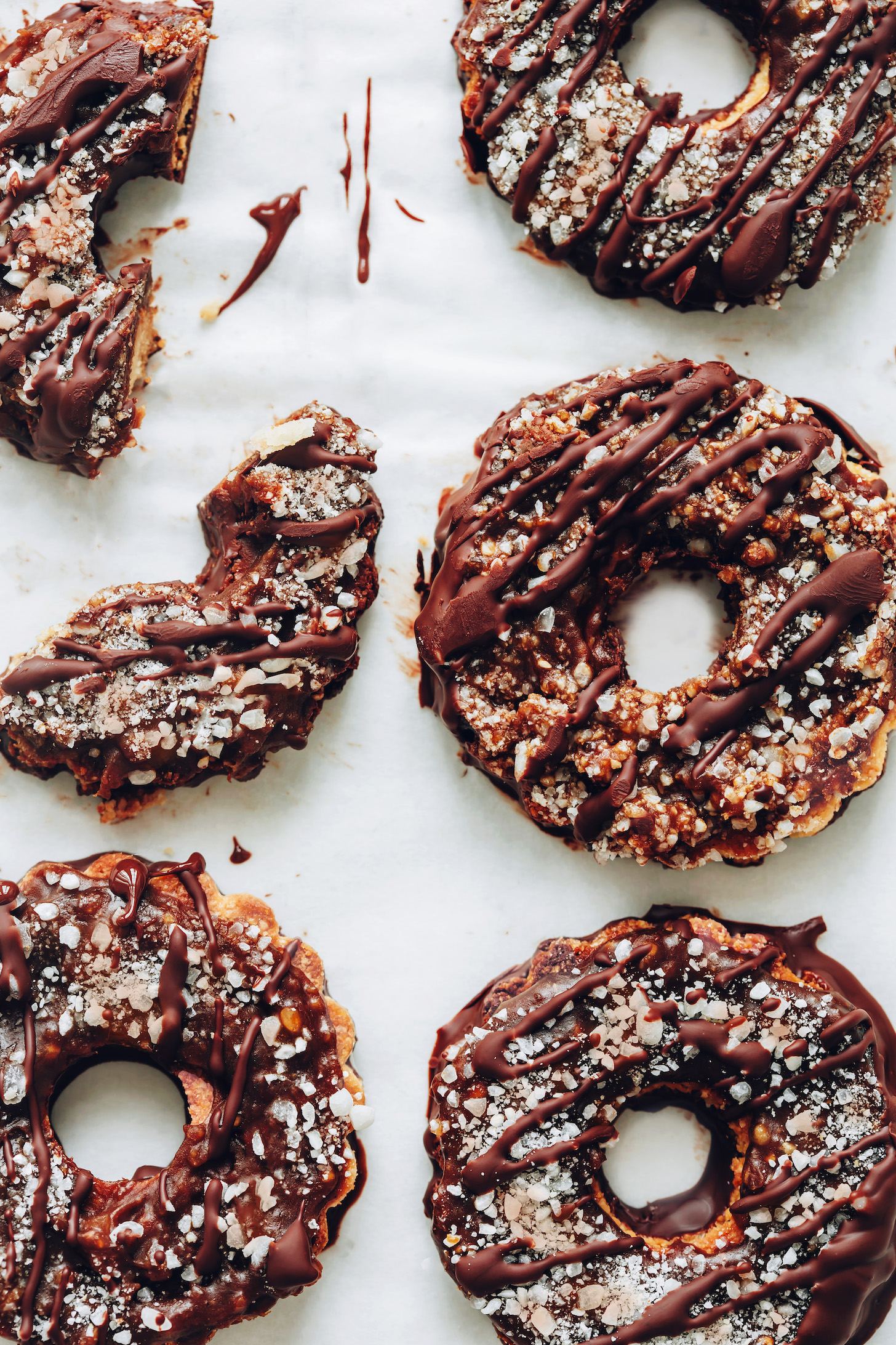 Gluten-free vegan samoas drizzled with melted chocolate
