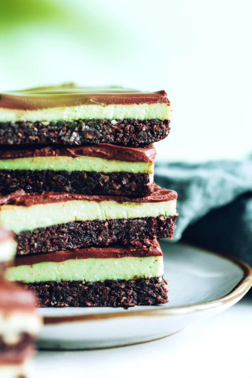 Stack of mint chocolate brownie bars