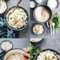 Photos of the process of making our easy coconut rice recipe