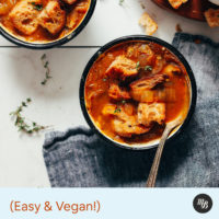 Bowls of vegan French Onion Soup