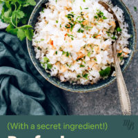 Bowl of perfect coconut rice topped with fresh cilantro