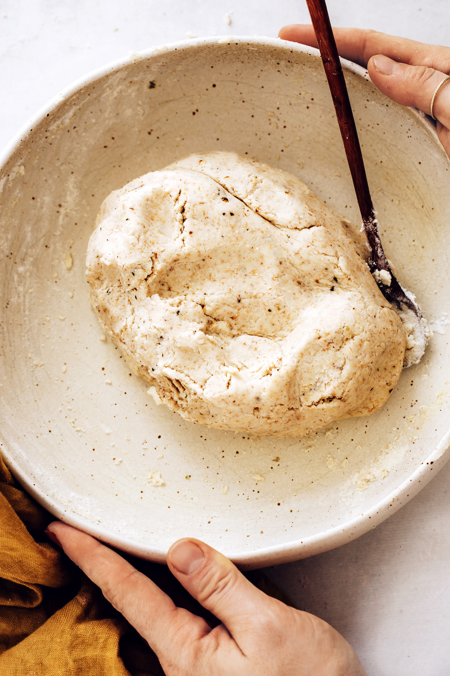 Bowl of gluten-free flatbread dough