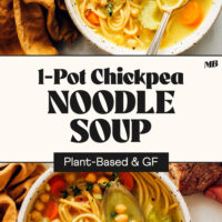 Bowls of our vegan and gluten-free 1-pot chickpea noodle soup