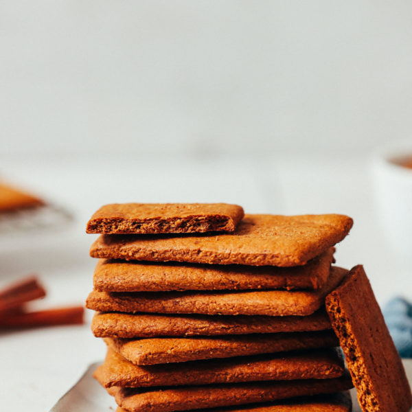 Stack of gluten free graham crackers on a plate