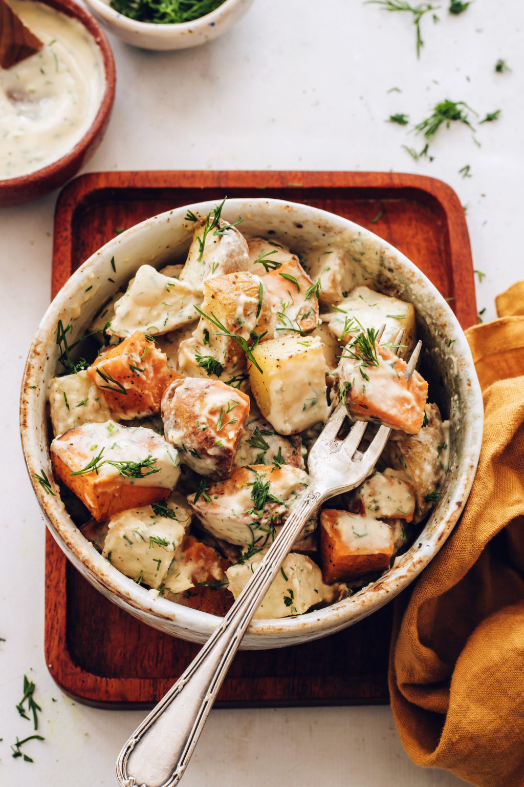 Easy Roasted Potato Salad with Garlic Dill Dressing Minimalist Baker