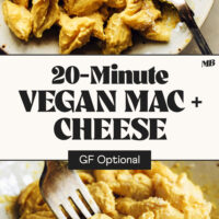 Photos of two bowls of our easy 20-minute vegan gluten-free mac and cheese