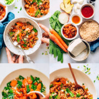 Photos of the process of making our vegan fried rice recipe