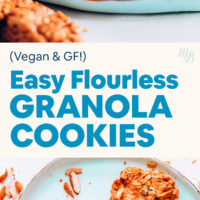 Stack and plate of vegan and gluten-free flourless granola cookies