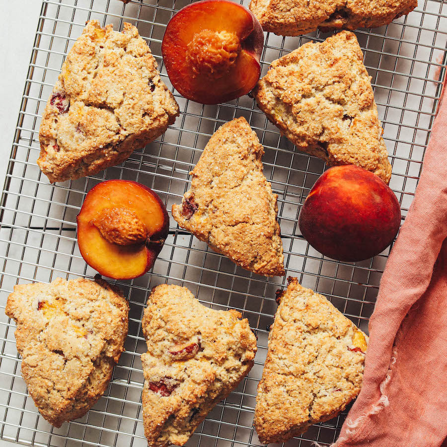 Cooling rack of gluten-free vegan peach scones