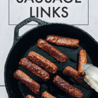 Skillet of easy vegan sausage links