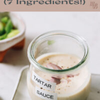 Jar of easy vegan tartar sauce