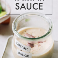 Jar of easy vegan tartar sauce
