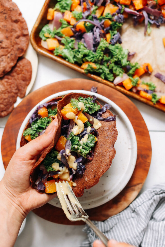 Savory Teff Crepes with Miso Squash Filling
