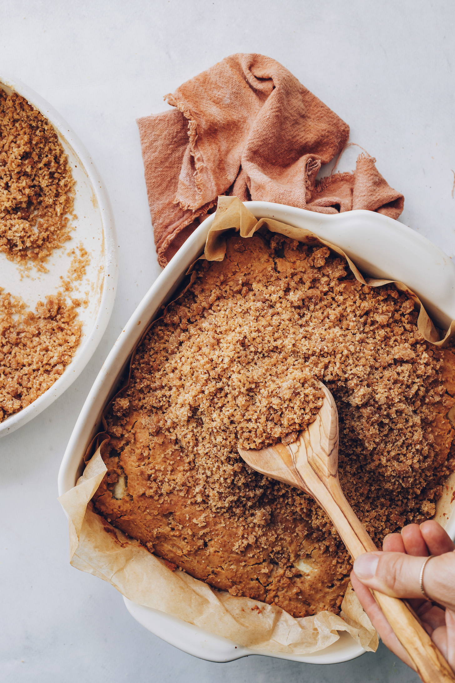 Adding a crumble topping to apple coffee cake