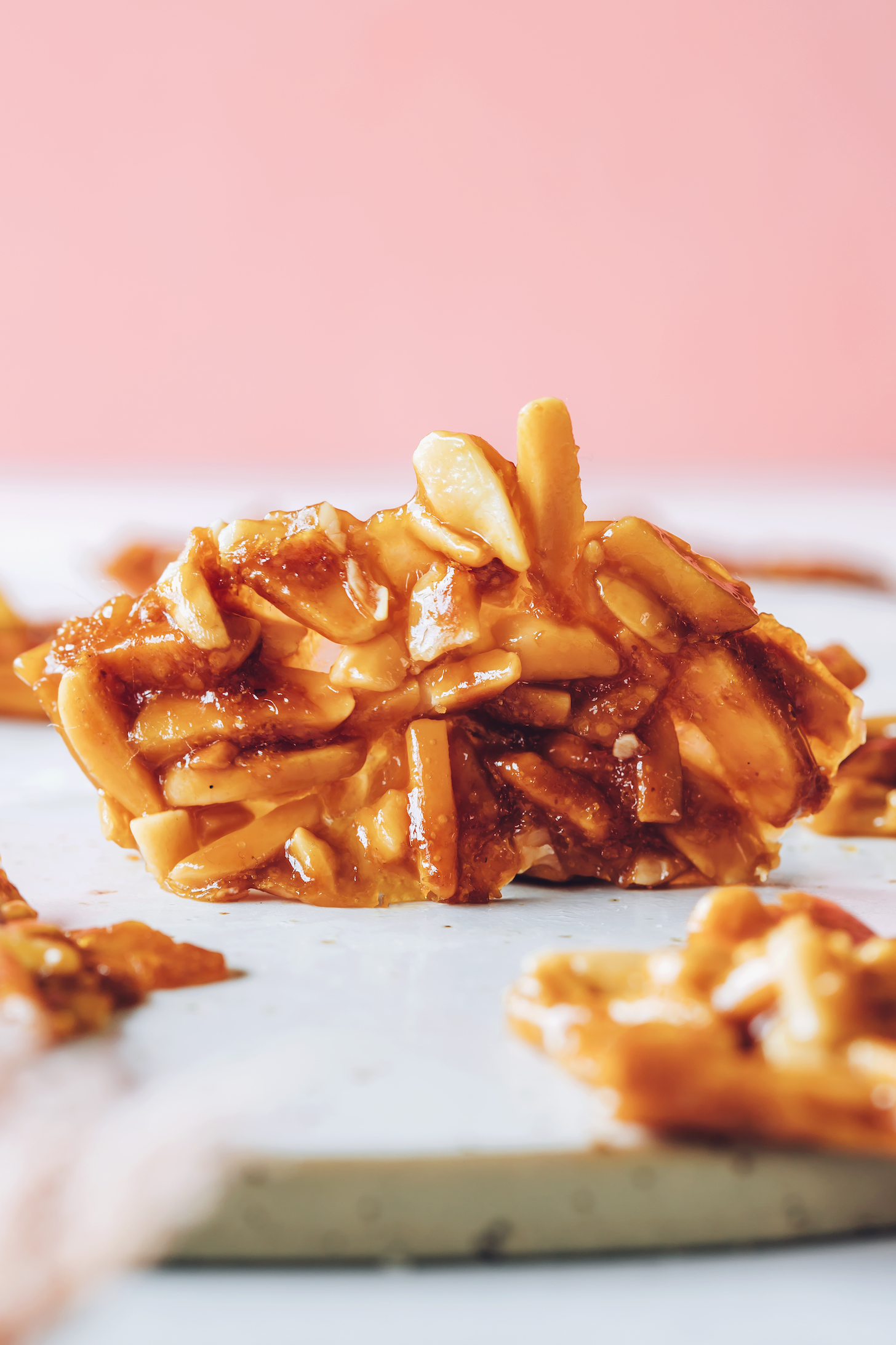 Close up shot of a piece of healthy almond brittle