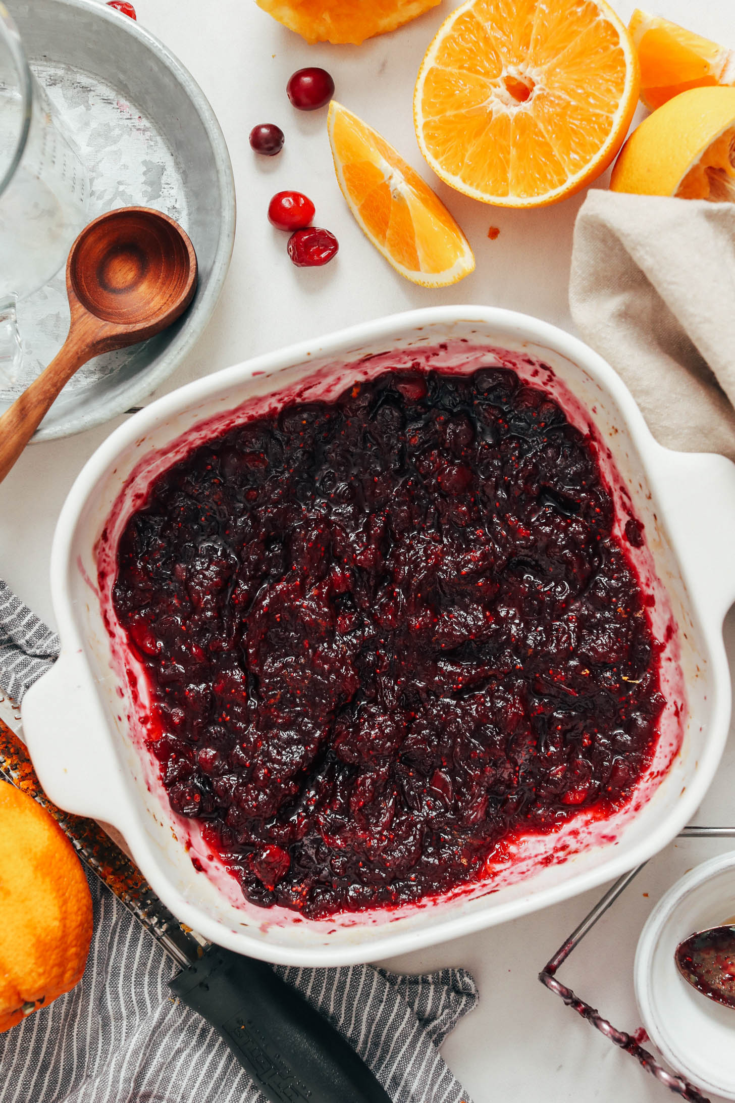 Baked cranberry sauce in a ceramic dish