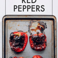 Sheet pan of roasted red peppers