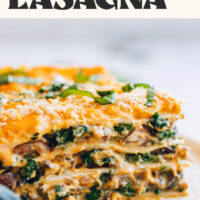 Plate with a slice of our vegan and optionally gluten-free butternut squash lasagna