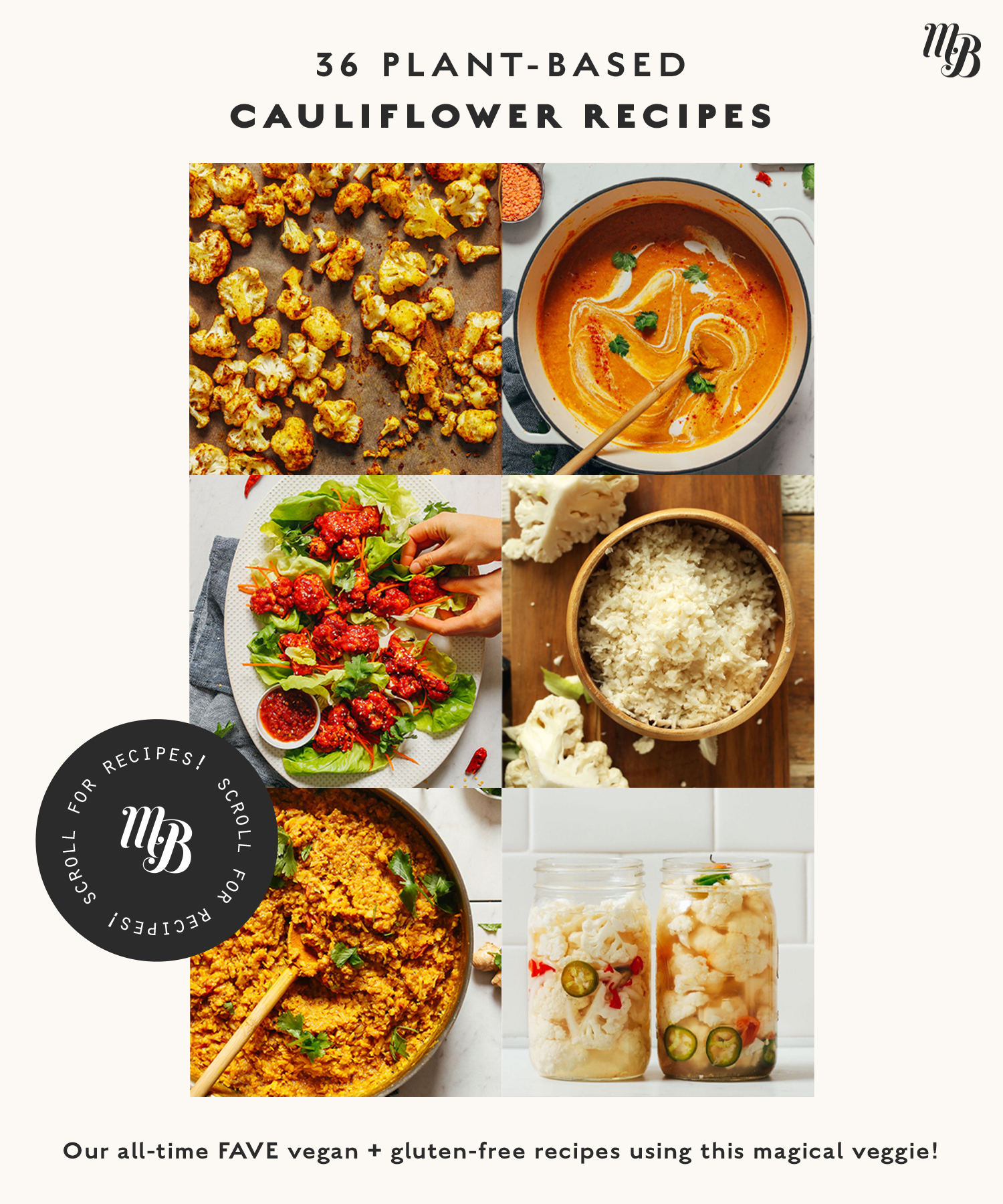 Assortment of plant-based cauliflower recipes