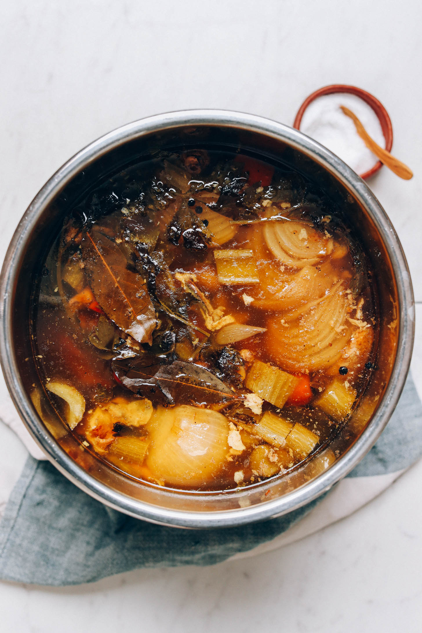 Cooked chicken stock in an Instant Pot
