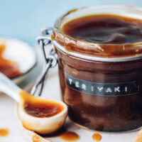 Spoon and jar of easy homemade teriyaki sauce
