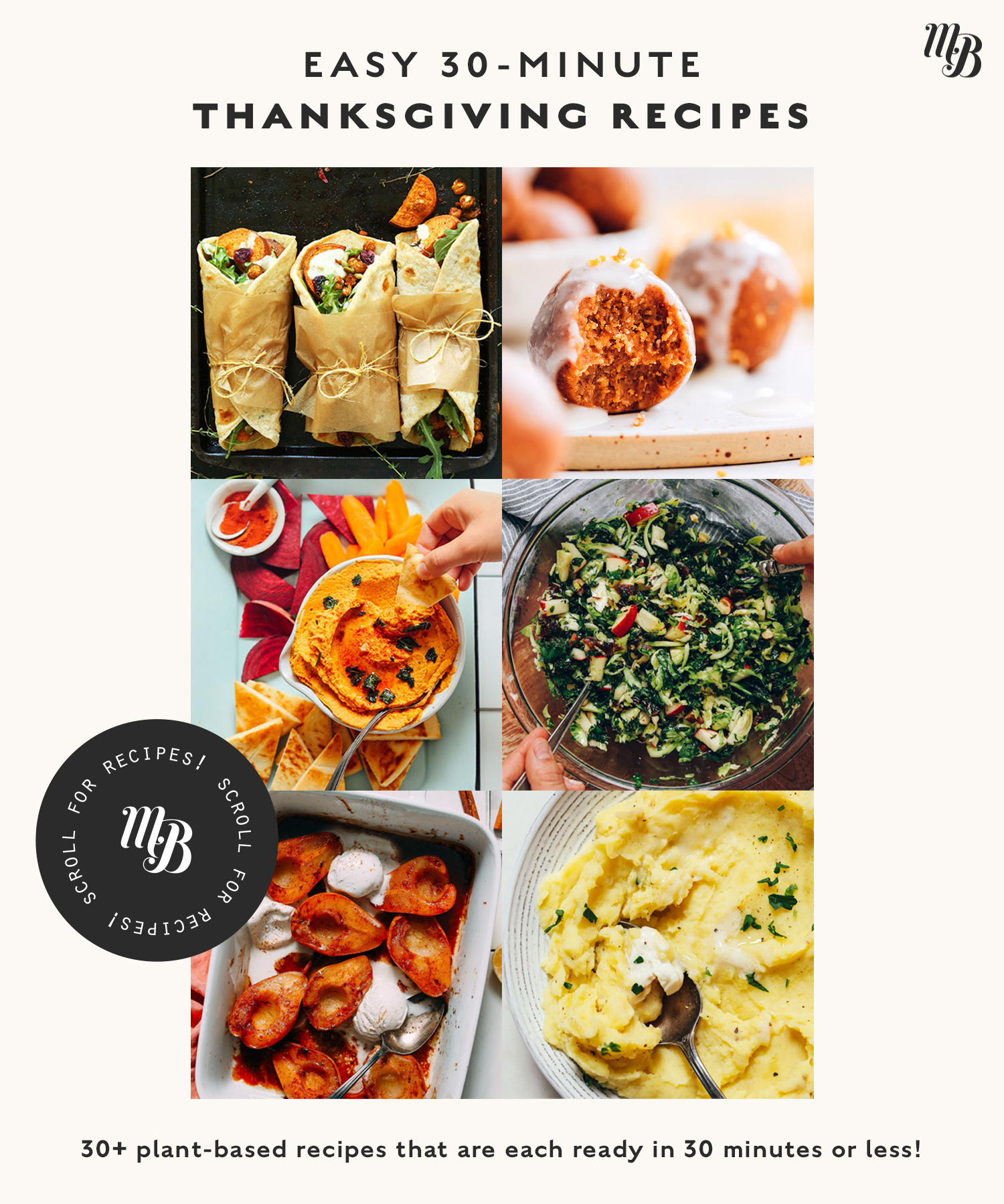 Assortment of easy plant-based Thanksgiving recipes