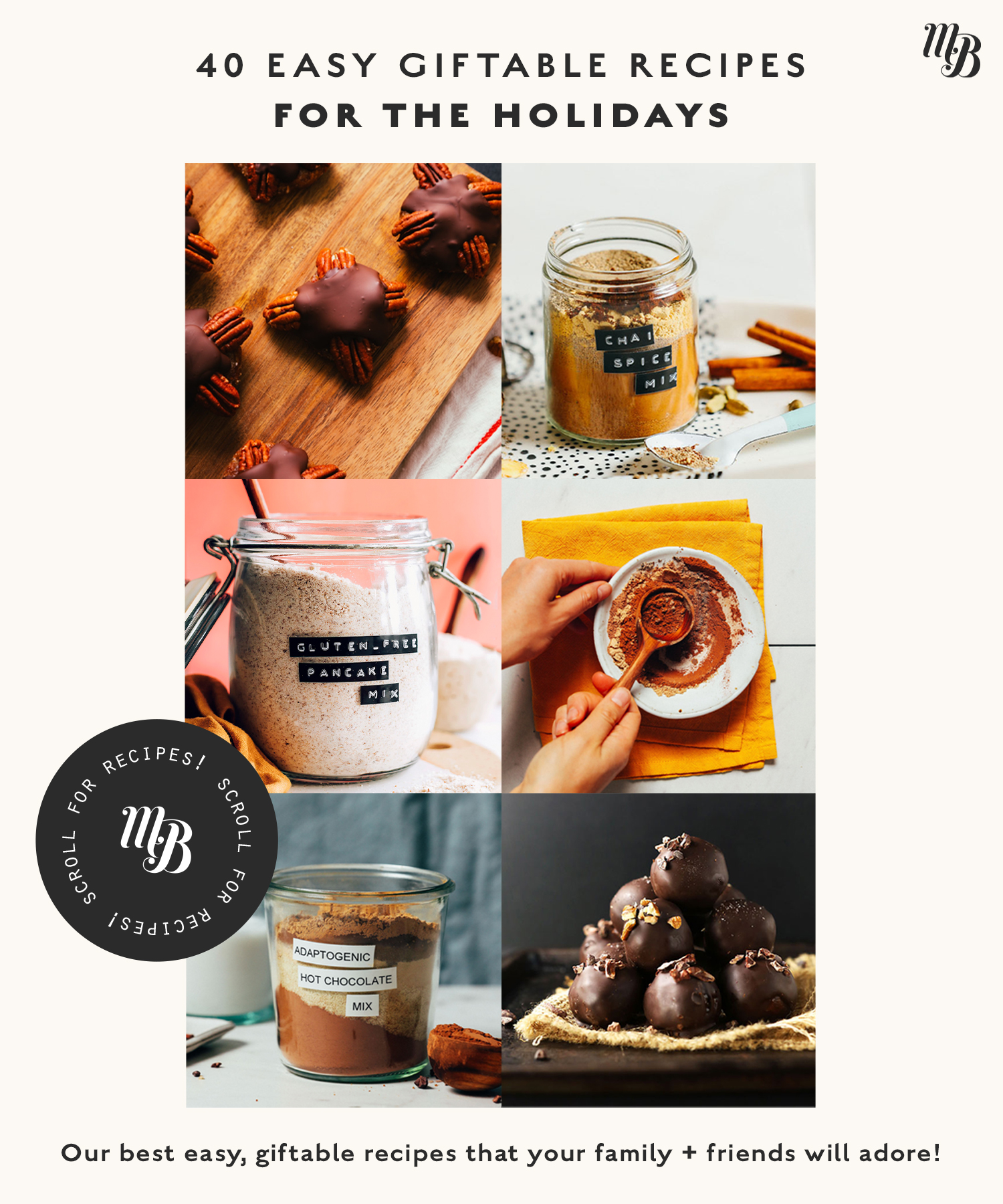 Assortment of easy giftable recipes for the holidays